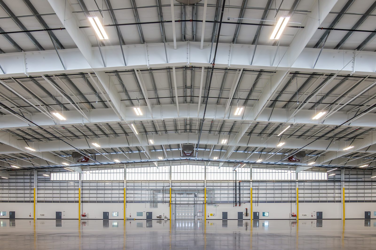 Interior of a completed aviation hangar, delivered by Reno Boyd Building Co. as construction manager